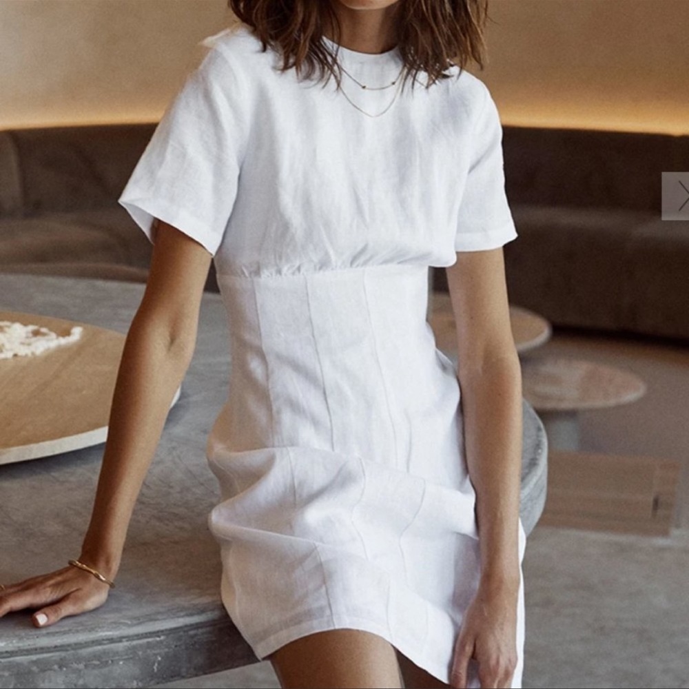 Dissh Nova White Linen Mini Dress Size 6 AUS